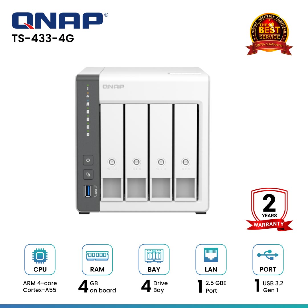 QNAP TS-433 4-bay NAS 4GB 新品未使用品 QNAP TS-433-4G | 4 Bay AI Image Recognition NAS